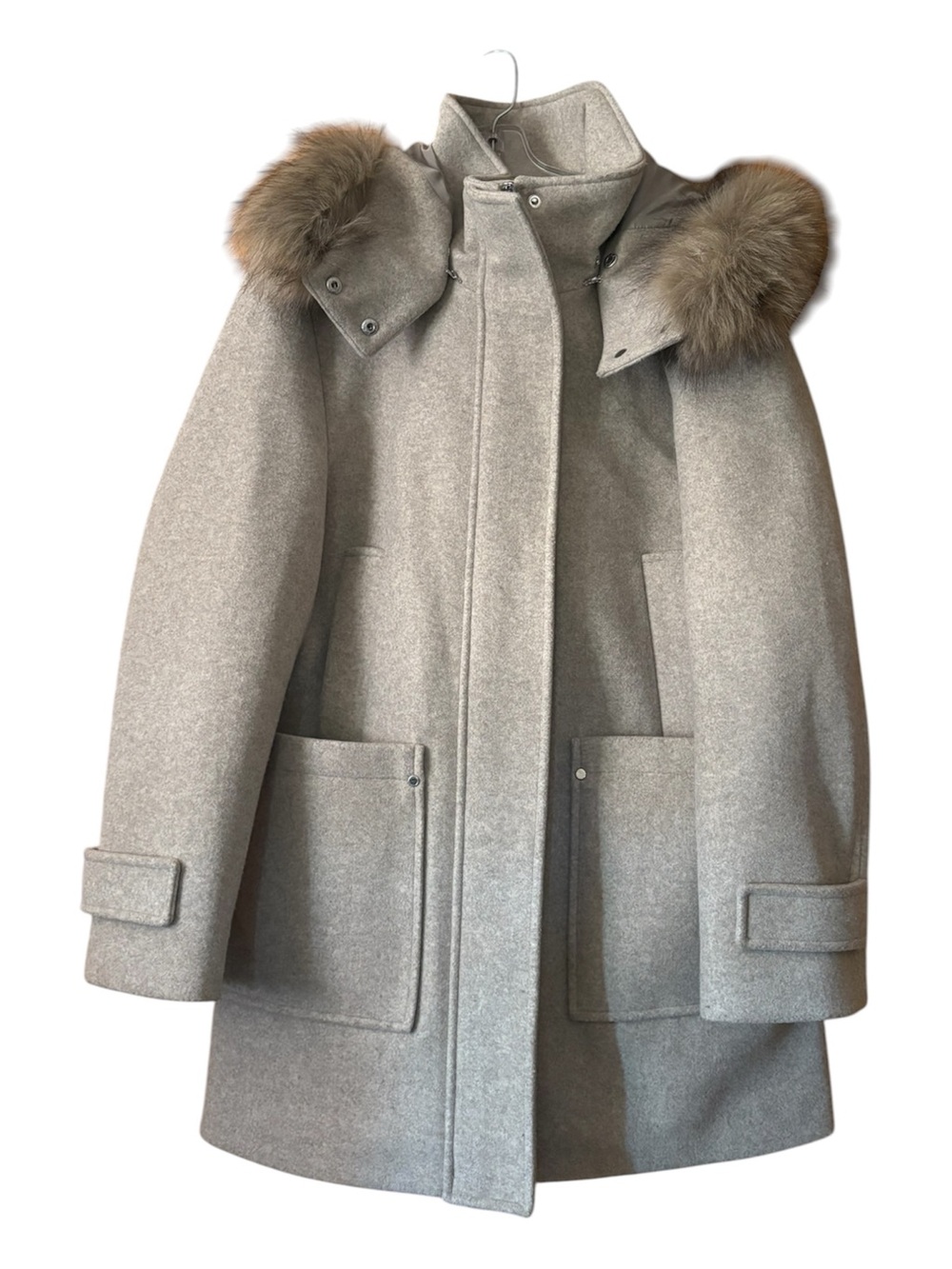 Beige Parka Coat with Faux Fur Hood